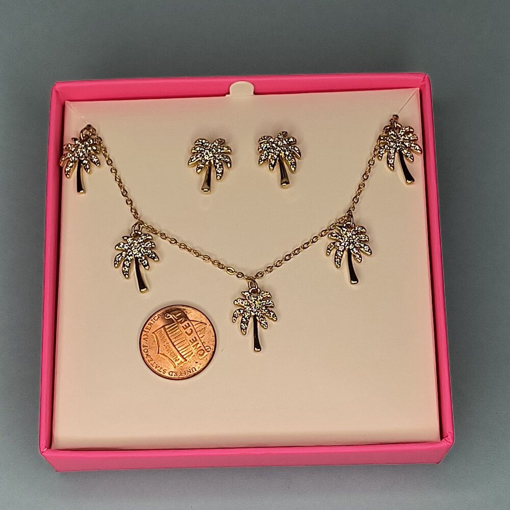 Lilly Pulitzer Sparkling Palm Trees Gift Set Necklace & Earrings Gold Tone - Picture 3 of 8